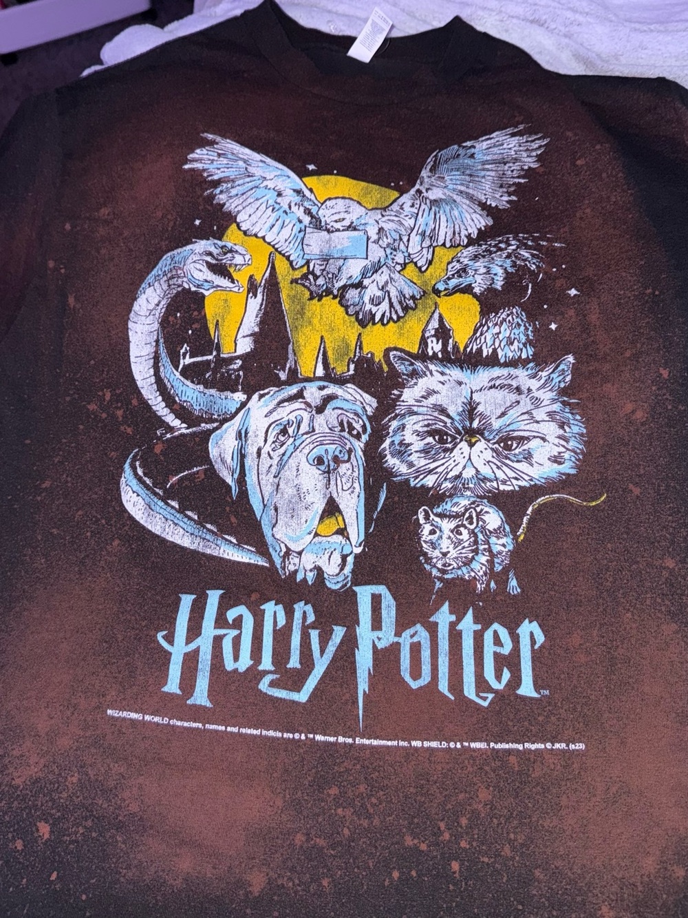 Vintage Style Hand Bleached Harry  Potter Graphic Tee in Black Adult M